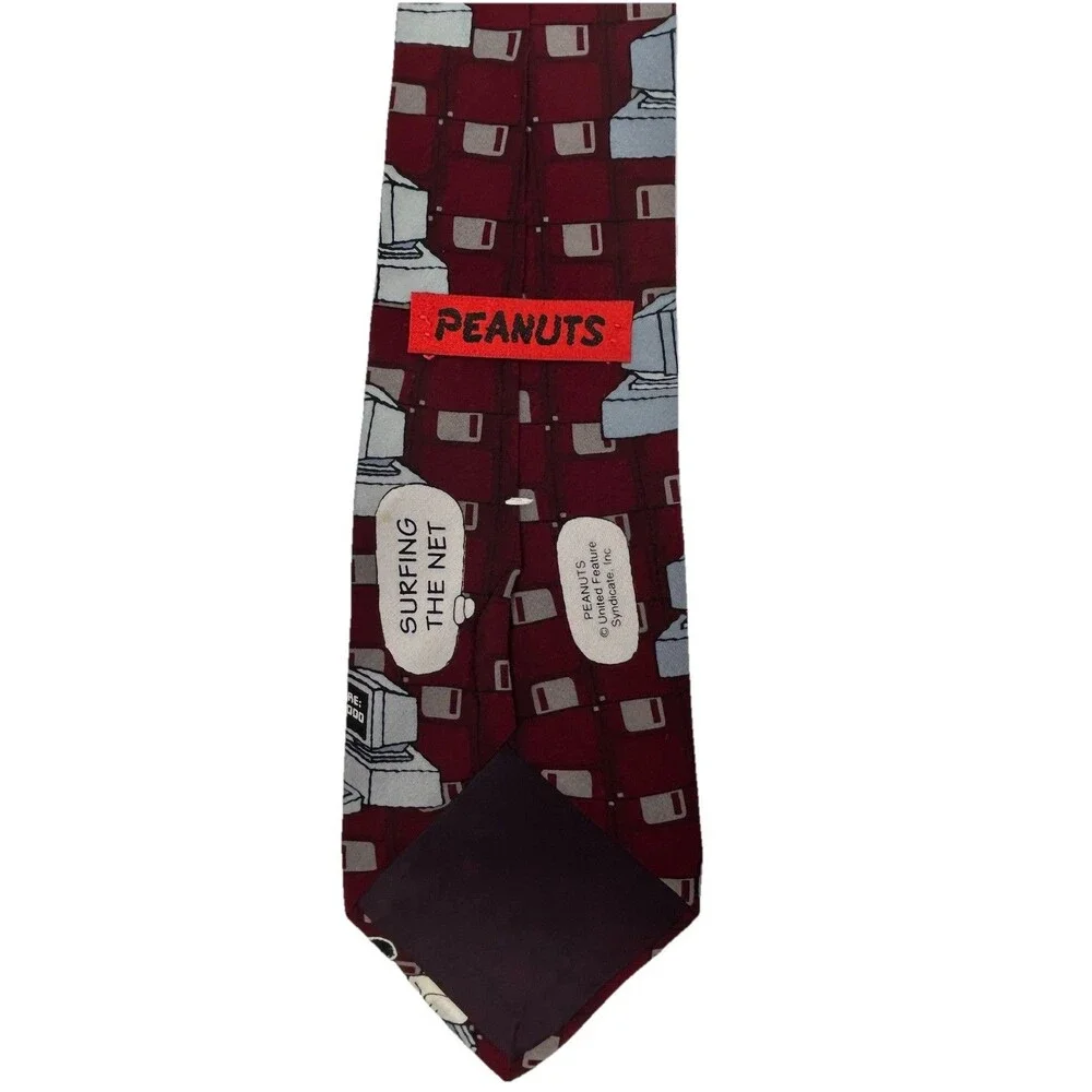 Vintage Peanuts “Surfing the Net” Tie 100% Silk Snoopy & Gang on Computers 55.5